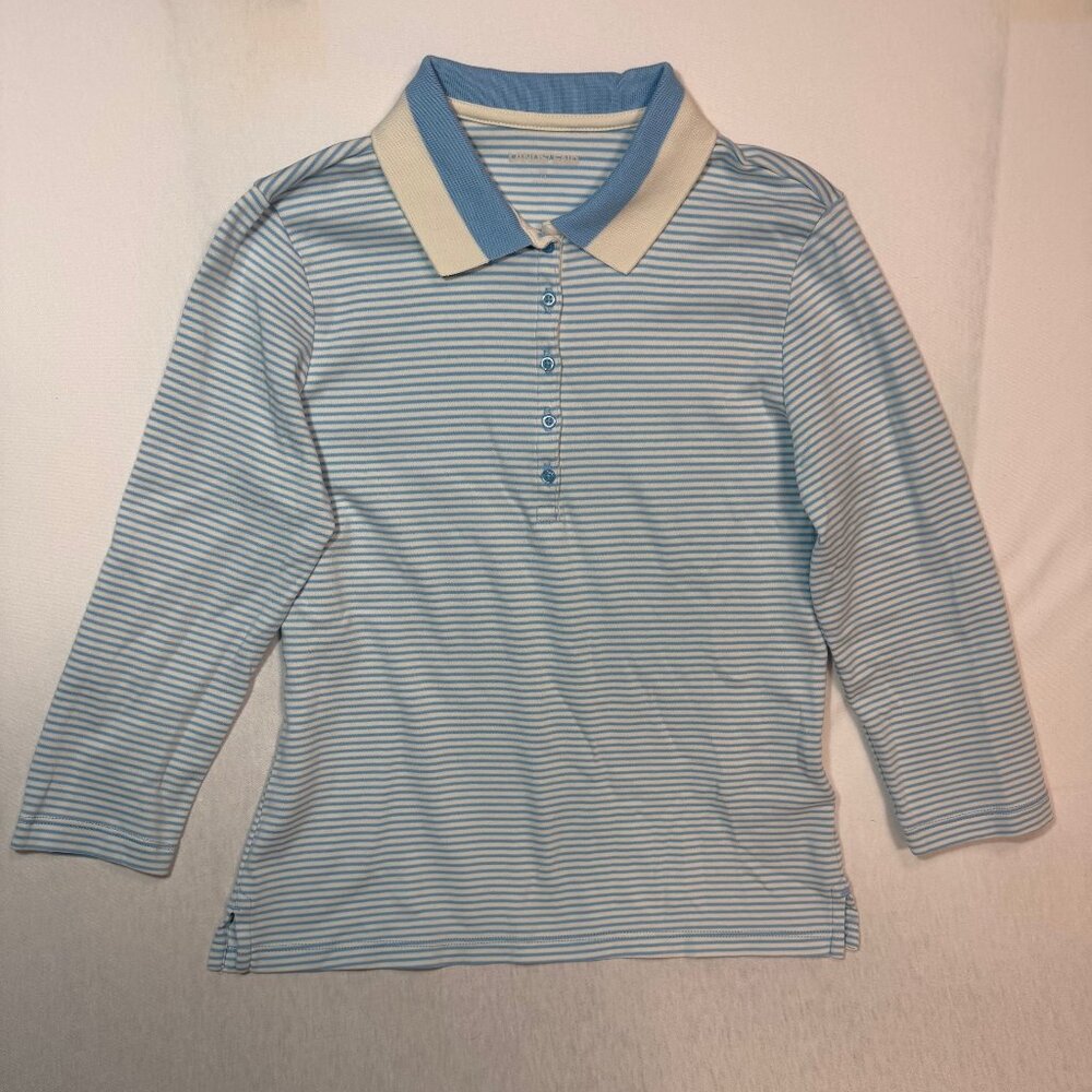 Lands End XS Womens Cotton Shirt Made in Peru Striped, Coastal Grandma